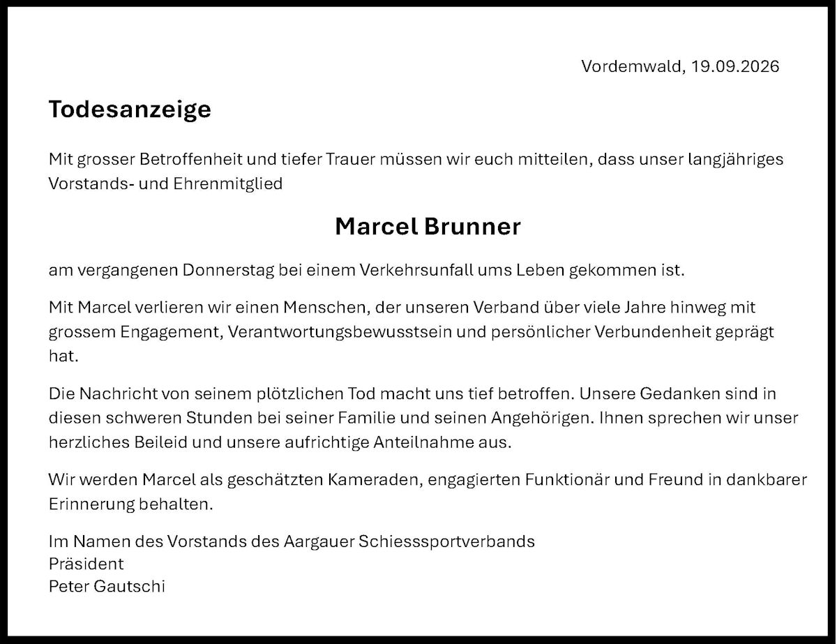 Todesanzeige Marcel Brunner